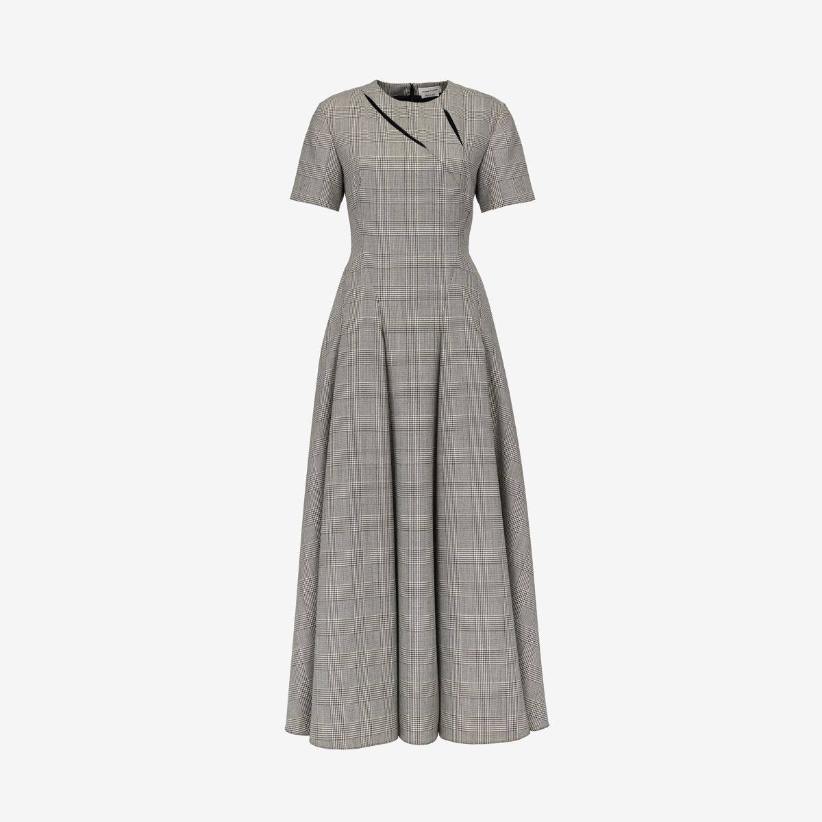 Alexander McQueen Women's Black Prince of Wales Slashed Midi Dress - 8 (Wool)